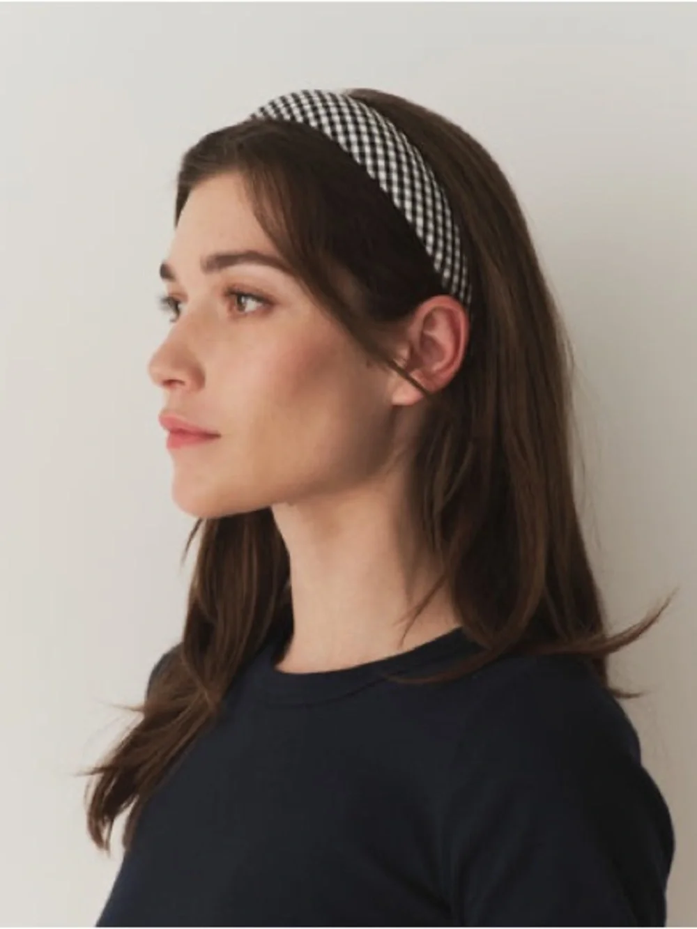 Doen Jeanie Cloth Padded Headband Hair Gingham Boho Black White